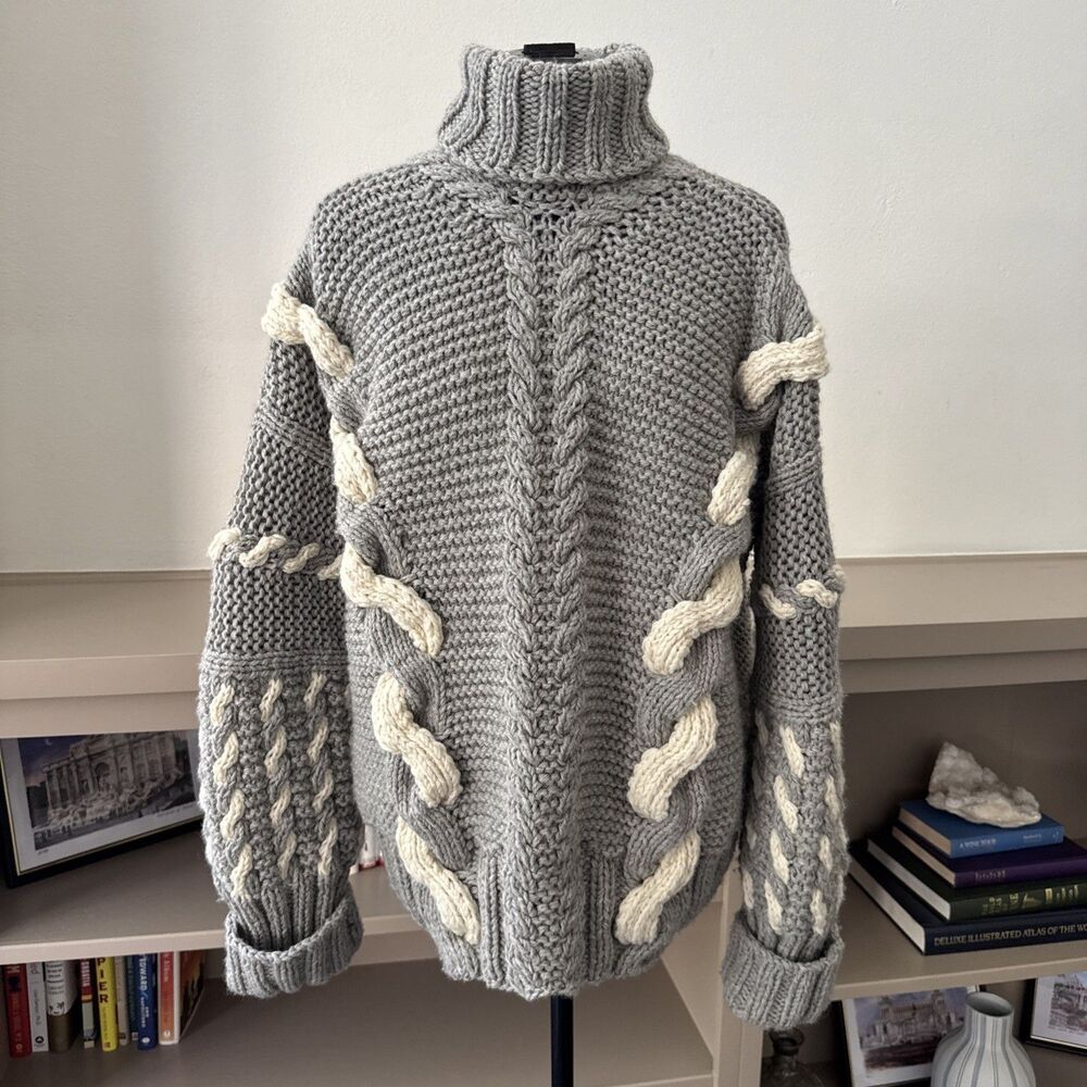 The Knotty Ones Barbora Turtleneck Sweater Womens M Dove Grey Wool Handmade $528 - Picture 5 of 8
